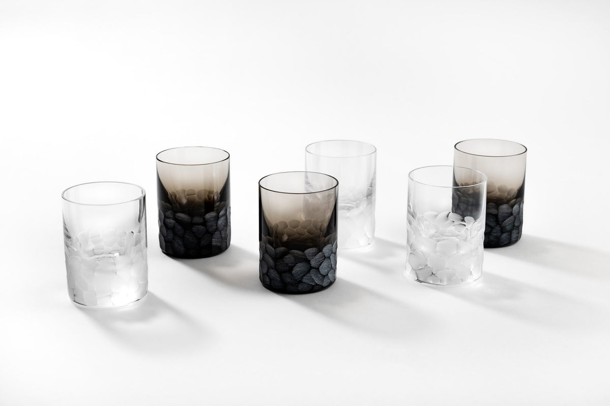 Moser Whisky Set Pebbles Shot Glasses 60 ml, Set of 6 Colors in a styled setting