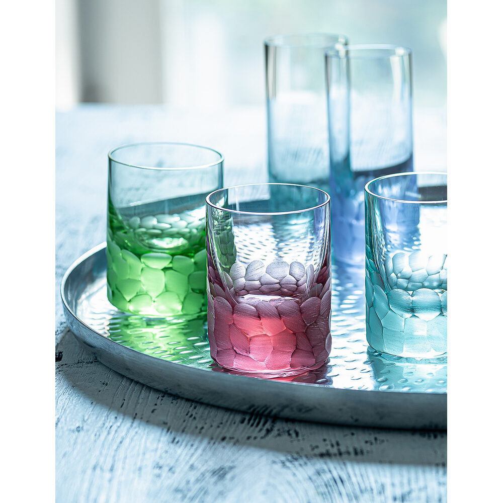 Moser Whisky Set Pebbles Shot Glasses 60 ml, Set of 6 Colors in a styled setting