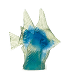 Daum Fish Couple Sculpture in Blue Yellow, handcrafted Daum crystal