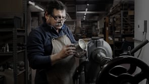 Making the Match Pewter Petite Rimmed Vase by hand in Italy