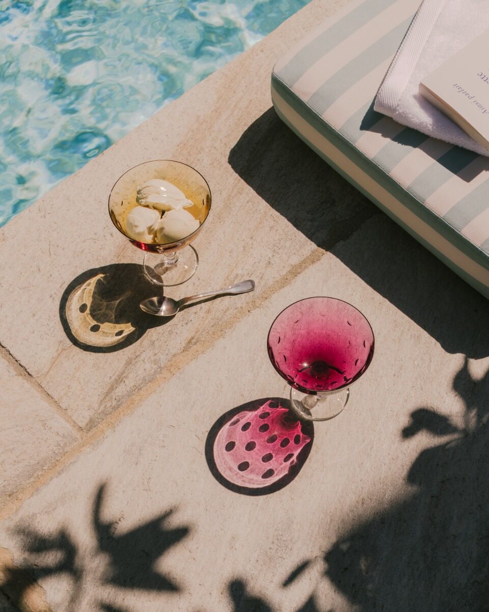 Saint-Louis Bubbles Footed Cup in a styled lifestyle setting