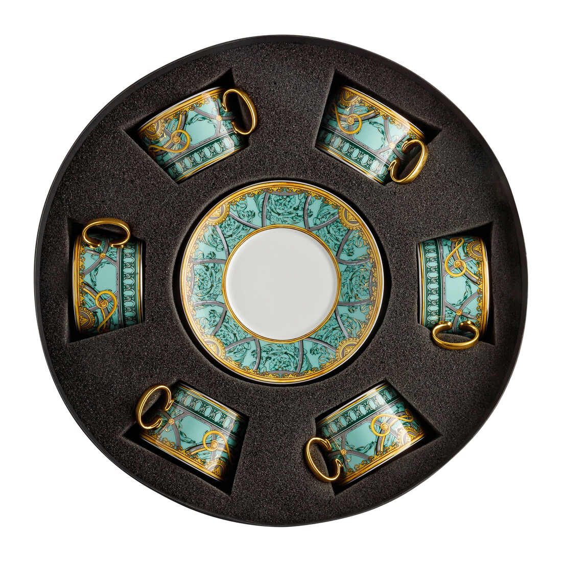 Versace La Scala del Palazzo Tea Cup & Saucer Set/Six, Round "Hat Box"
