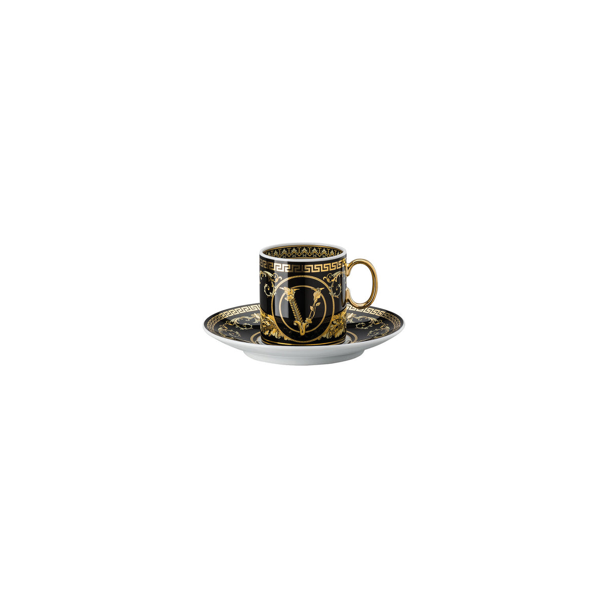 Versace Virtus Gala A.D. Cup & Saucer, Black