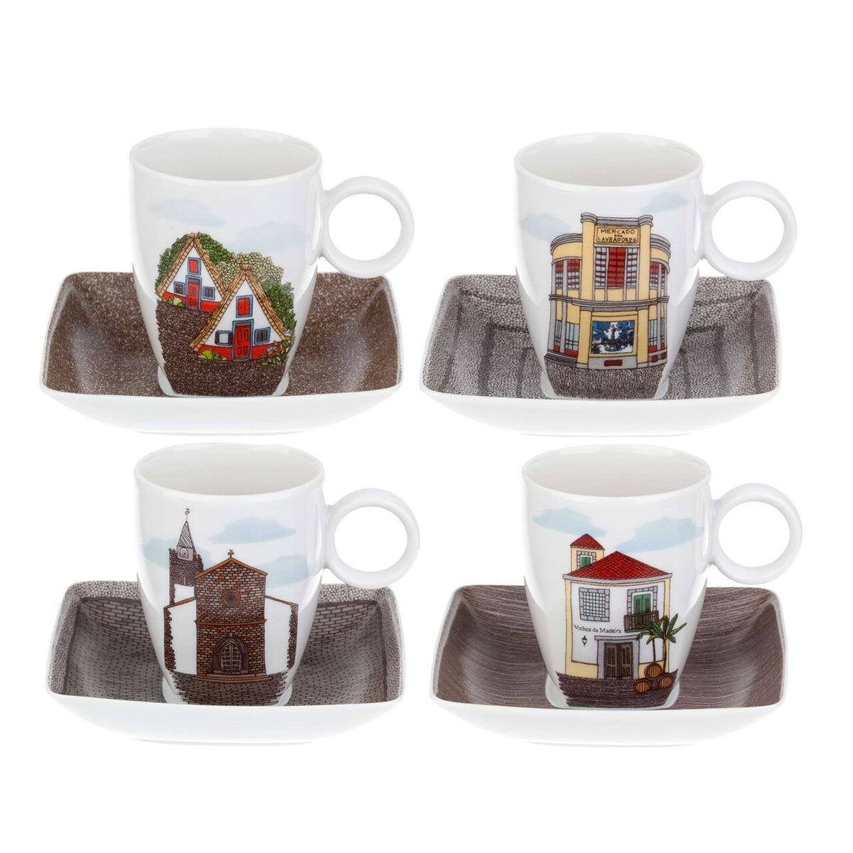 Vista Alegre Alma da Madeira Set of 4 Coffee Cups & Saucers on a white background