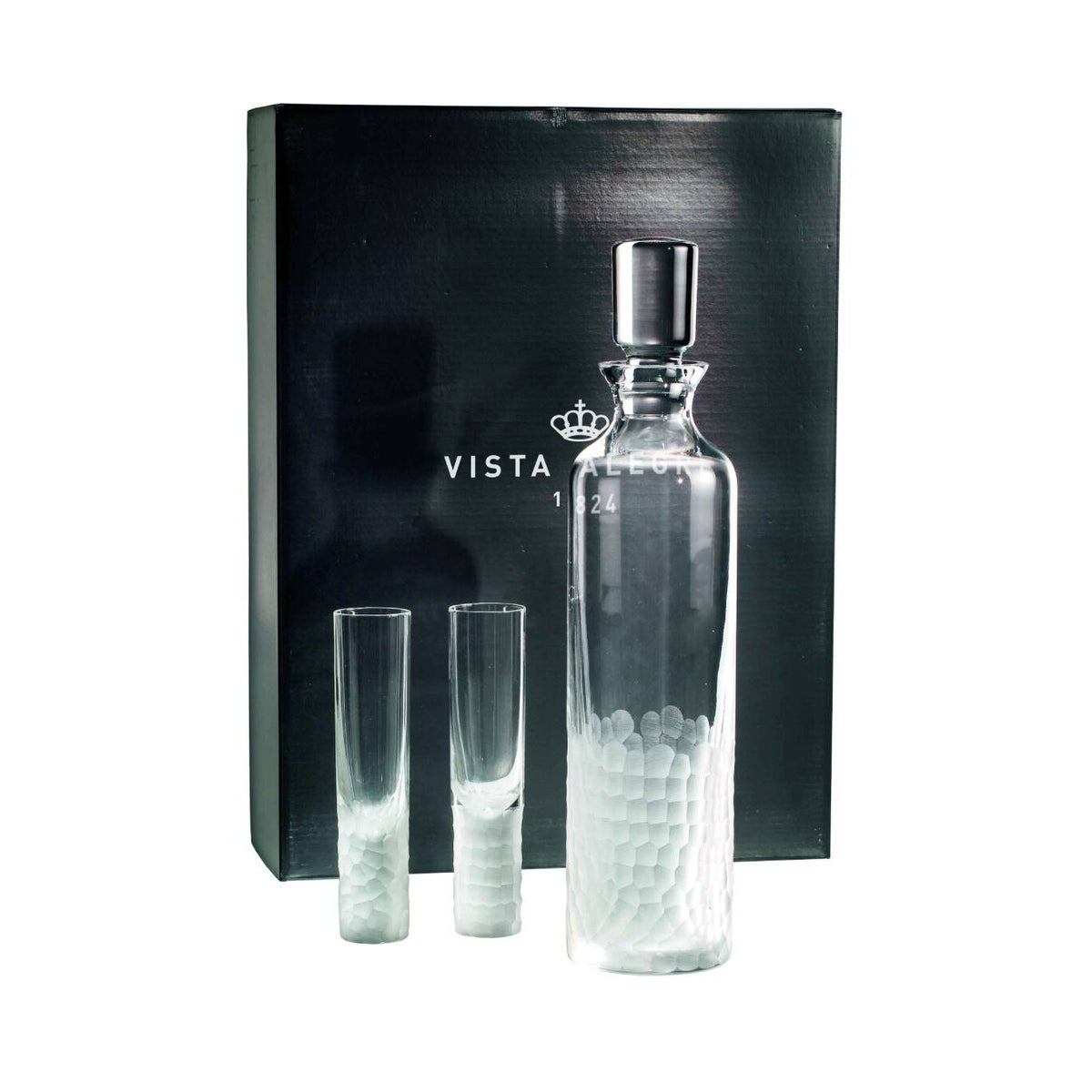 Vista Alegre Artic Case with Vodka Decanter and 4 Shots on a white background