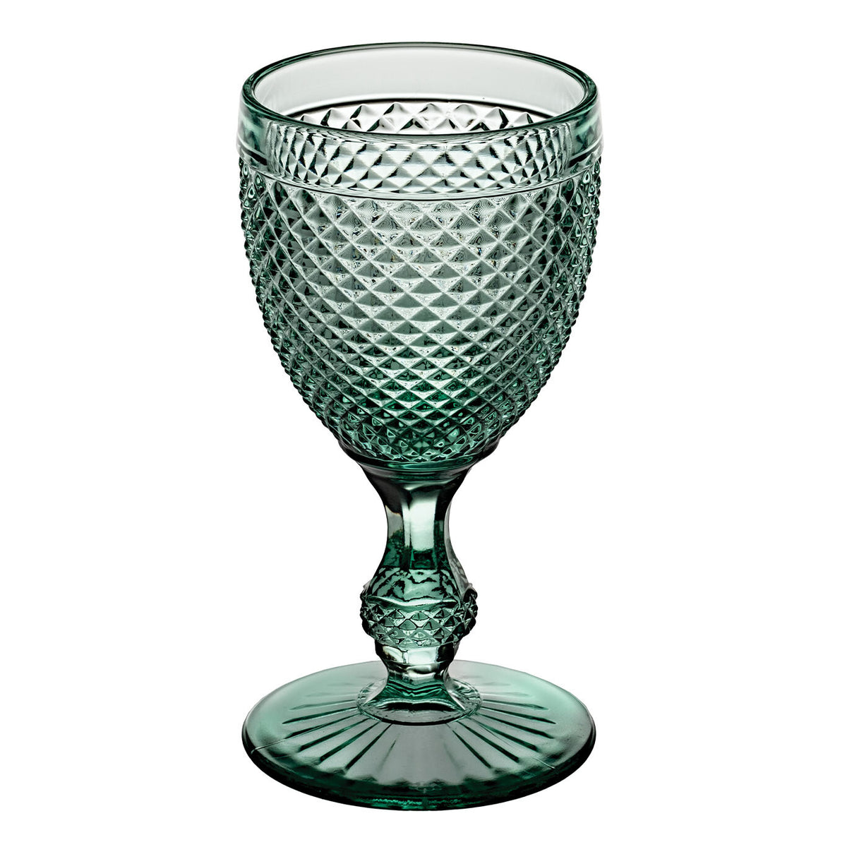 Vista Alegre Bicos Verde Set of 4 Water Goblets Mint Green on a white background