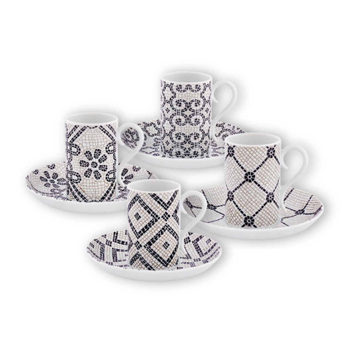 Vista Alegre Calçada Portuguesa Set of 4 Coffee Cups & Saucers on a white background