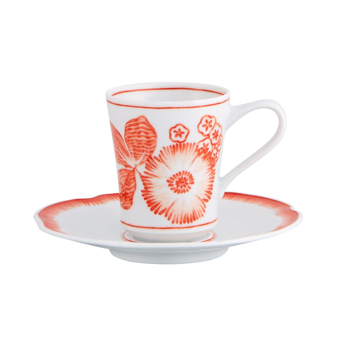 Vista Alegre Coralina Coffee Cup and Saucer on a white background