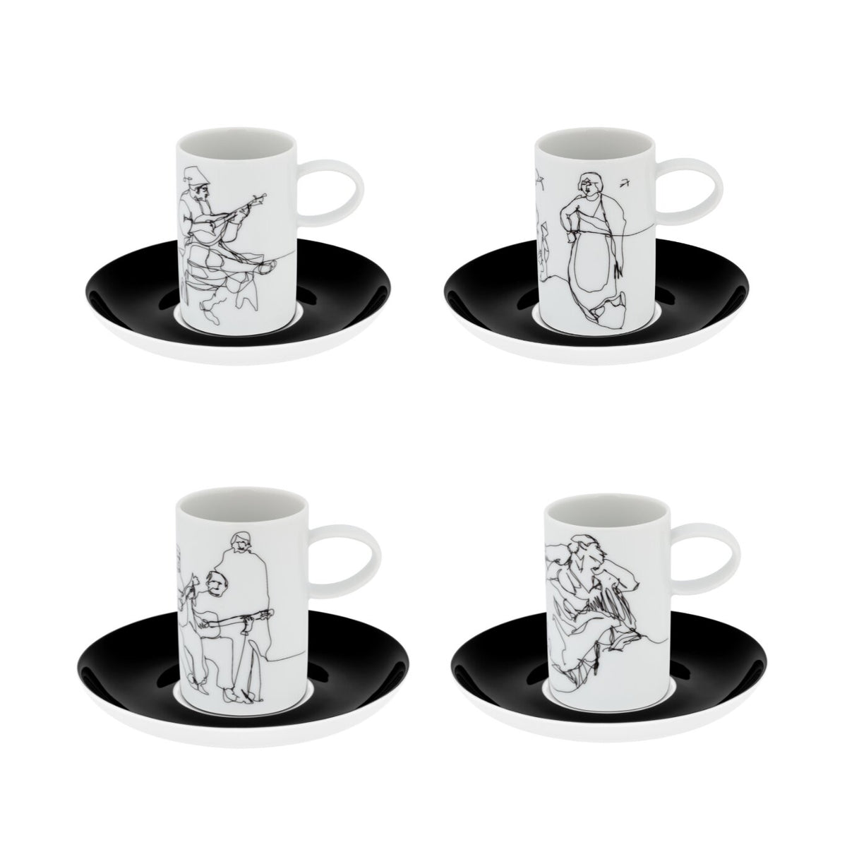 Vista Alegre Fado Set of 4 Coffee Cups & Saucers on a white background