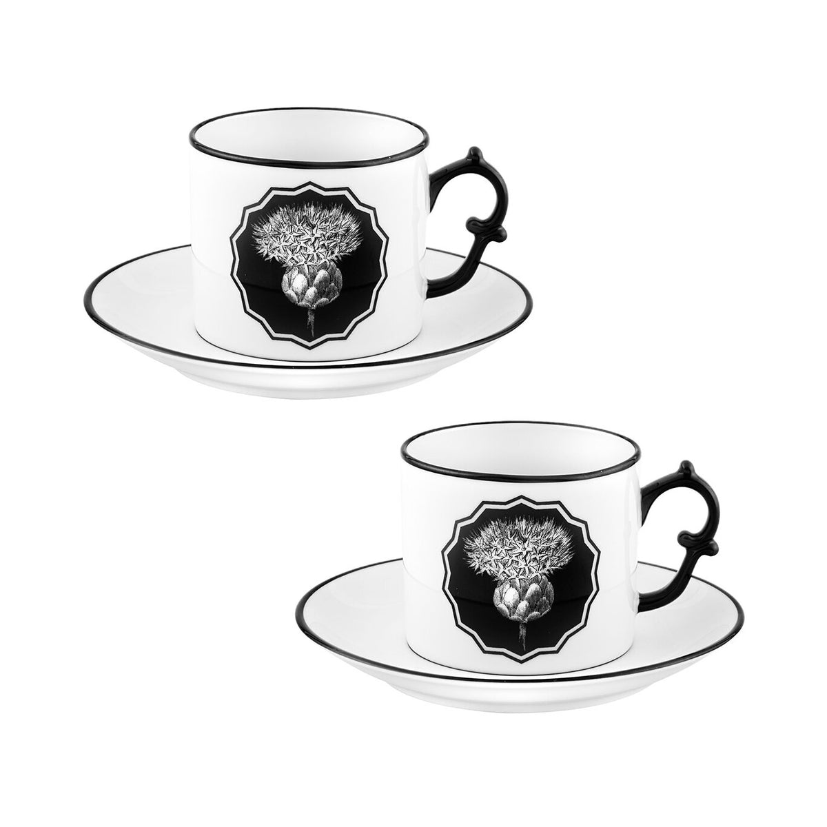 Vista Alegre Herbariae Set of 2 Tea Cups and Saucer White on a white background