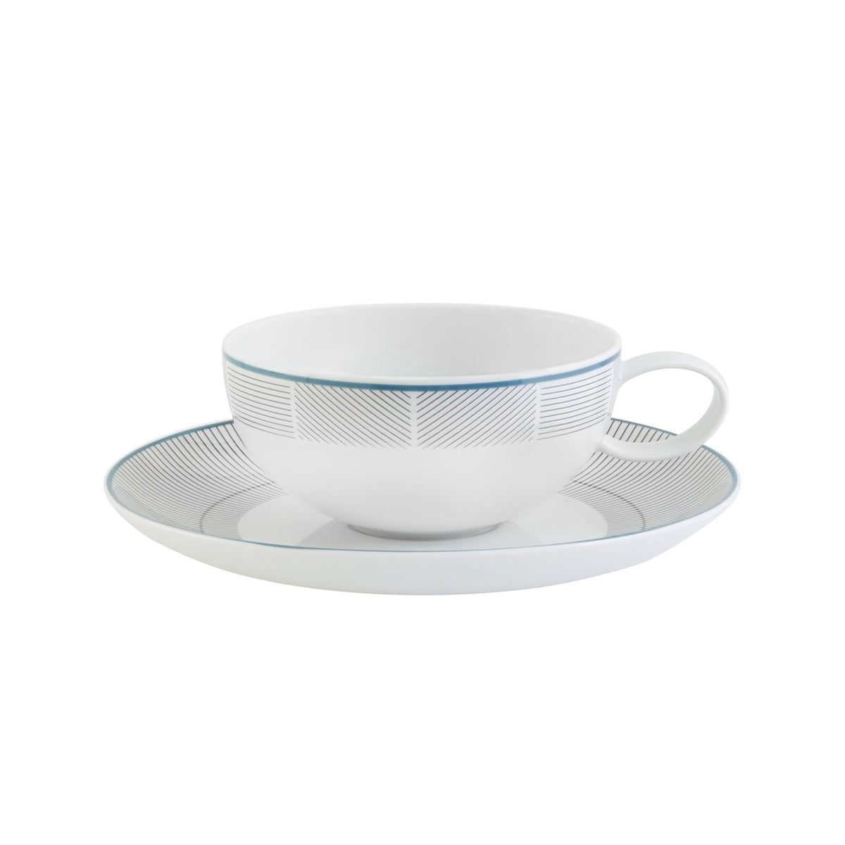Vista Alegre Orquestra Tea Cup and Saucer Blue on a white background