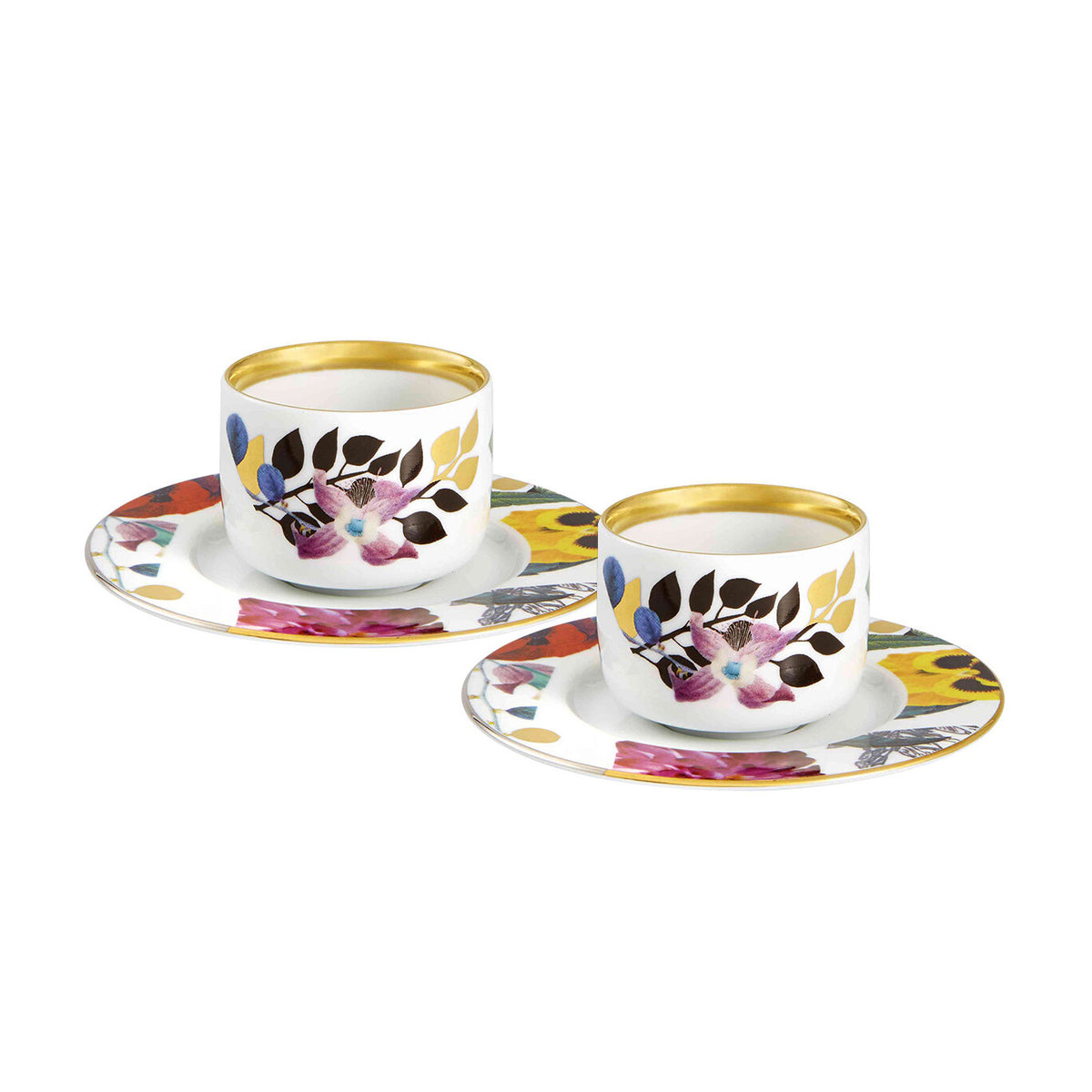 Vista Alegre Primavera Set of 2 Coffee Cups & Saucers on a white background