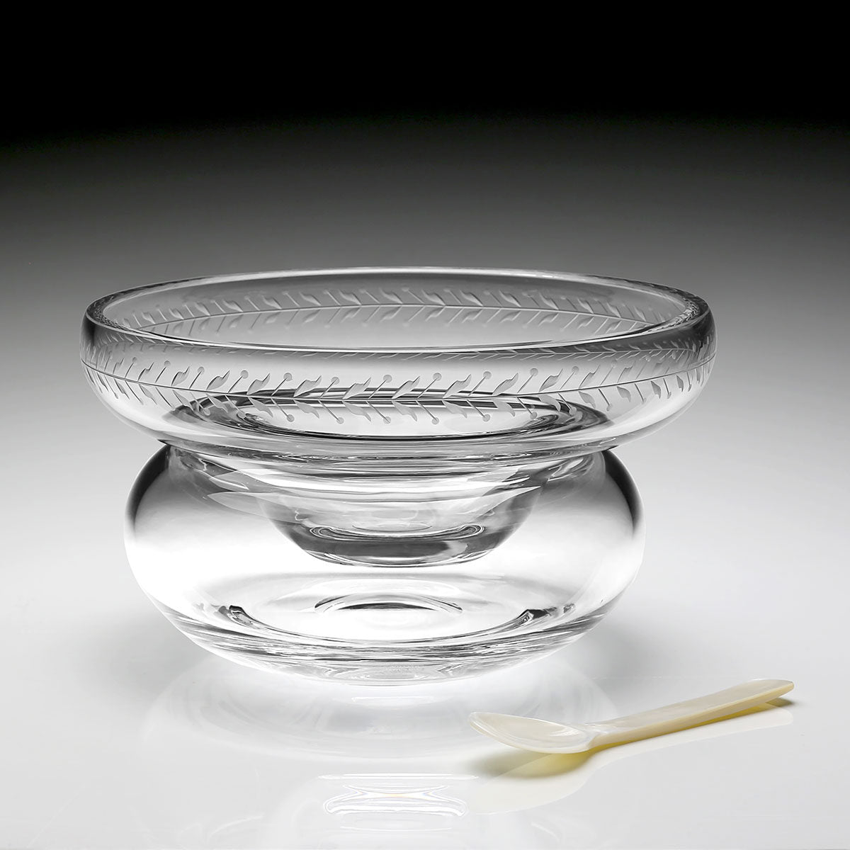 William Yeoward Ada Caviar / Seafood Server with Spoon, handmade crystal, on a white background