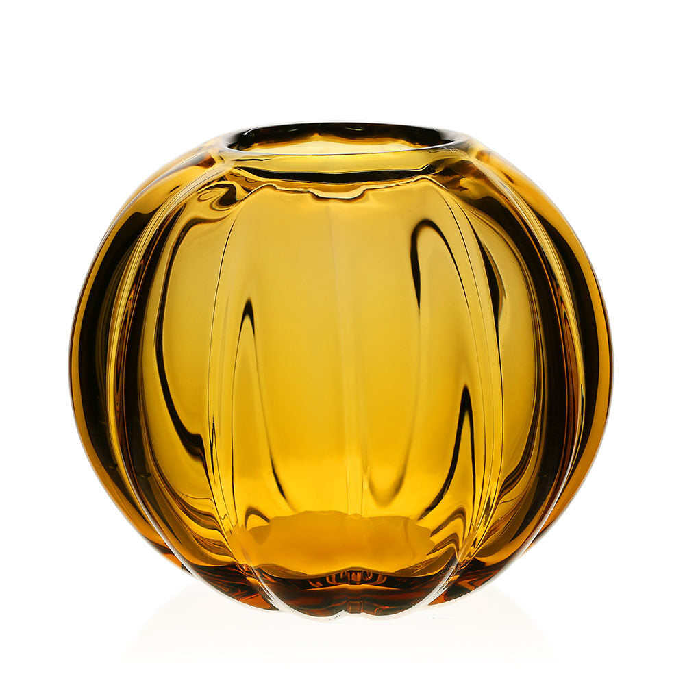 William Yeoward Amalfi Pumpkin Vase Amber in Amber, handmade crystal, on a white background