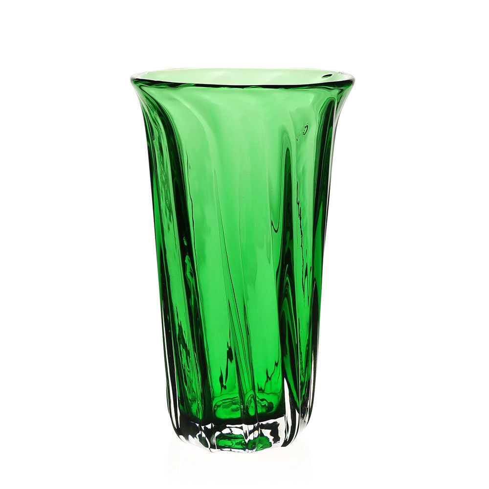 William Yeoward Amalfi Vase Green in Green, handmade crystal, on a white background