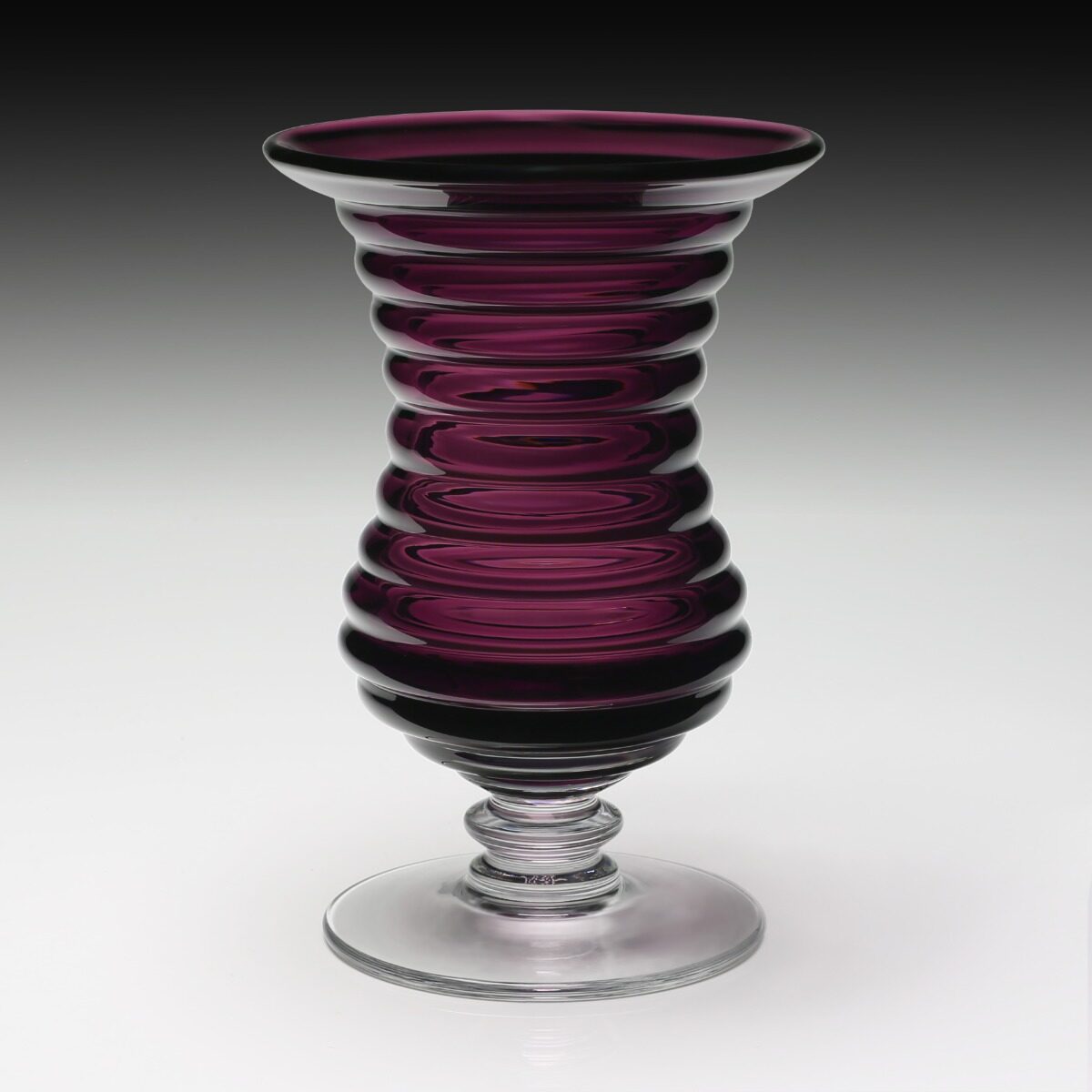 William Yeoward Amethyst Footed Vase Ripples 8½" / 215mm in Amethyst, handmade crystal, detail view