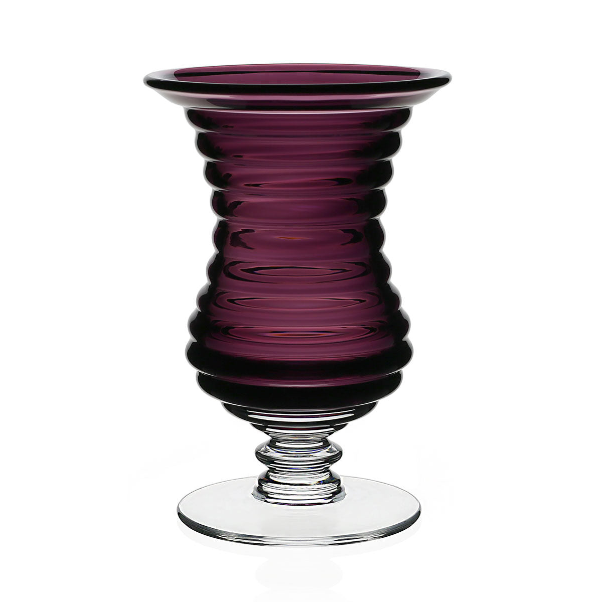 William Yeoward Amethyst Footed Vase Ripples 8½" / 215mm in Amethyst, handmade crystal, on a white background