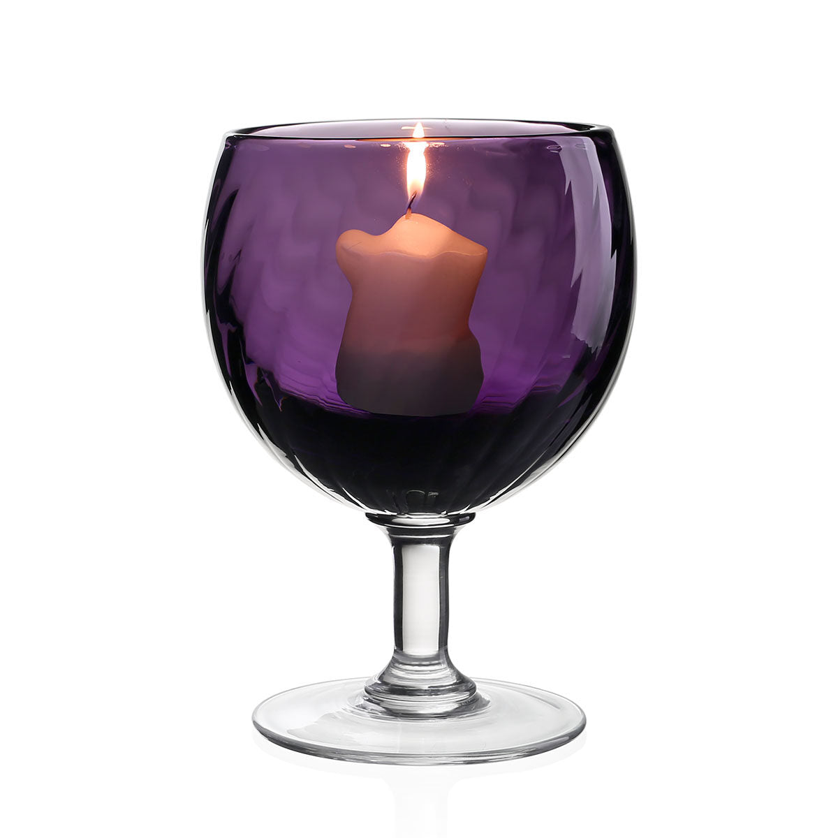 William Yeoward Amethyst Table Lamp & Candle in Amethyst, handmade crystal, on a white background