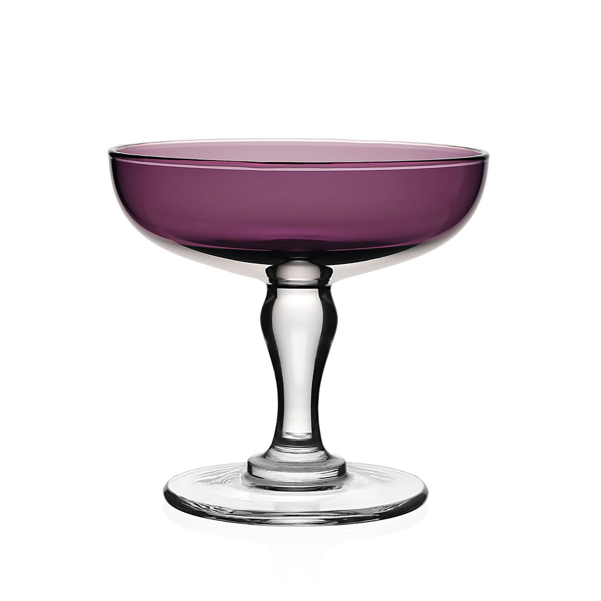 William Yeoward Amethyst Tazza in Amethyst, handmade crystal, on a white background