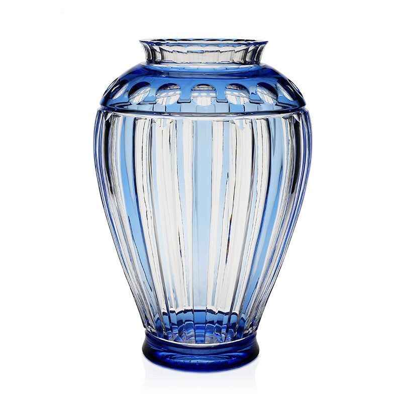 William Yeoward Azzura Prestige Vase 16" / 40cm - Limited Edition in Blue, handmade crystal, on a white background