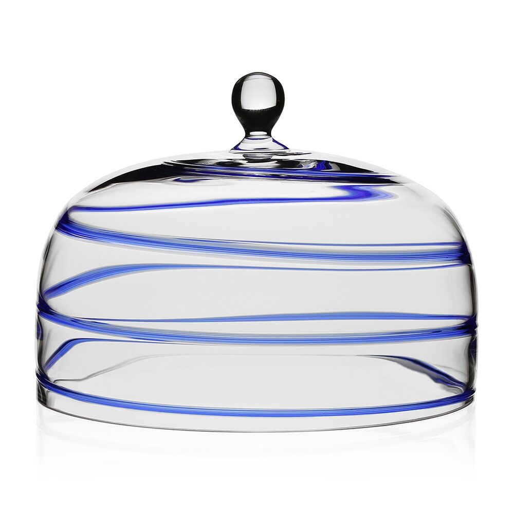 William Yeoward Bella Blue Cake Dome in Blue, handmade crystal, on a white background