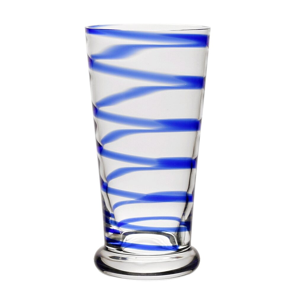 William Yeoward Bella Blue Highball Tumbler in Blue, handmade crystal, on a white background