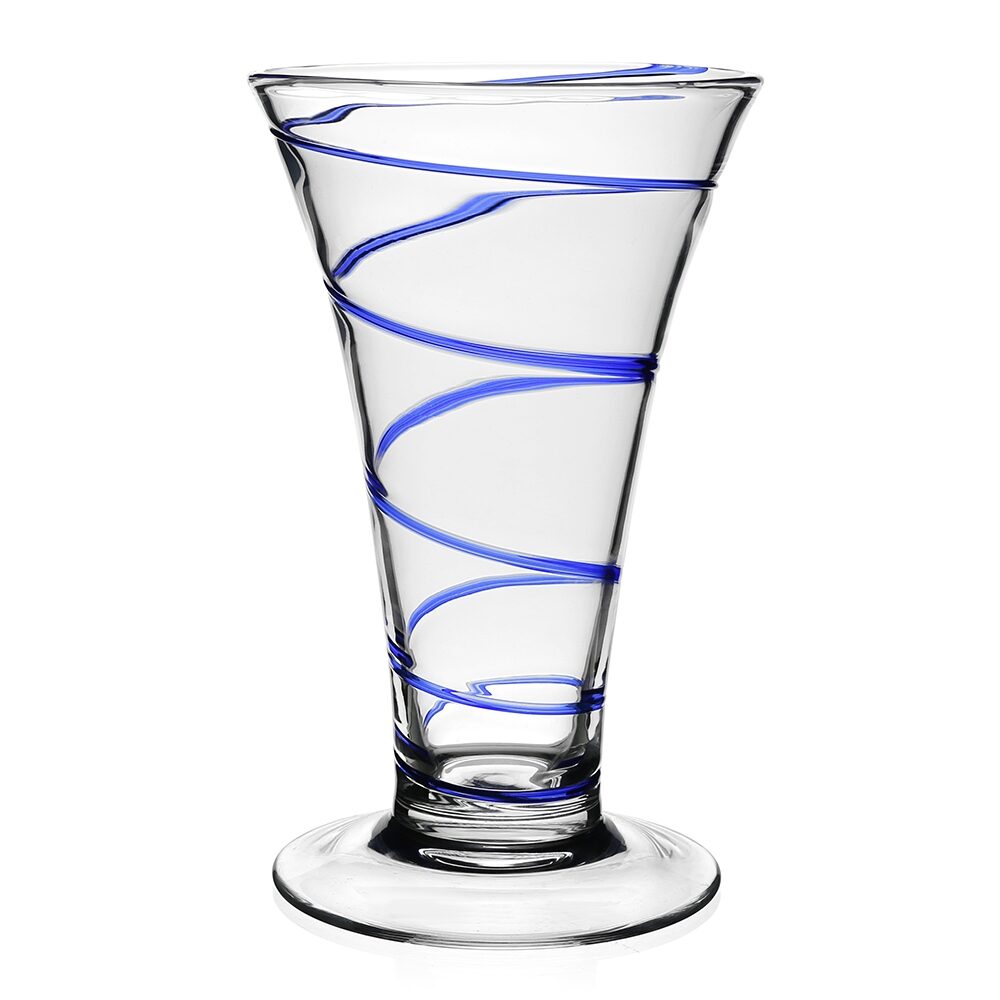 William Yeoward Bella Blue Vase 11" / 28cm in Blue, handmade crystal, on a white background