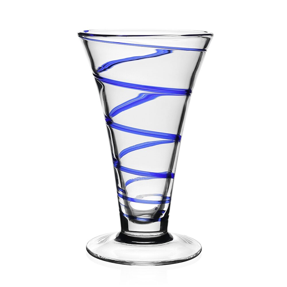 William Yeoward Bella Blue Vase 9" / 23cm in Blue, handmade crystal, on a white background