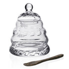 William Yeoward Buzzy Honey Jar with Spoon, handmade crystal, on a white background