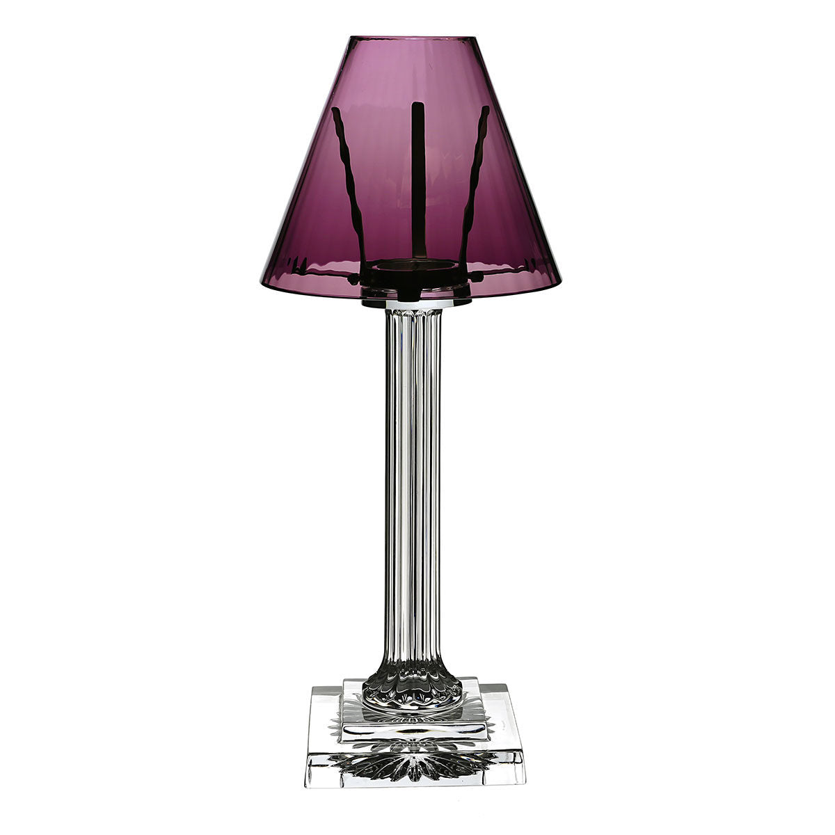 William Yeoward Carmen Candle Lamp Amethyst 16" / 40.5cm in Amethyst, handmade crystal, on a white background