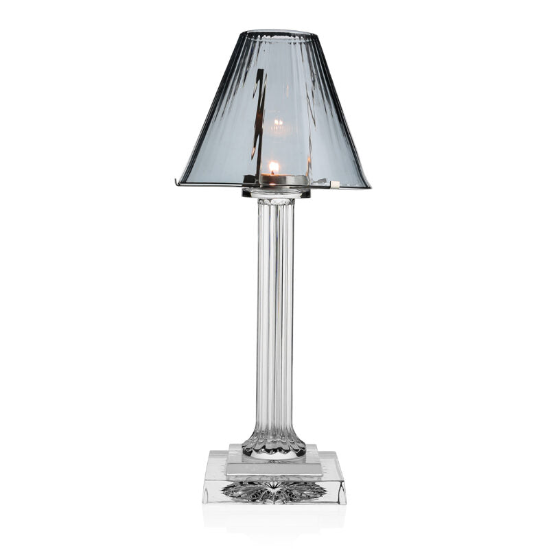 William Yeoward Carmen Candle Lamp Smoke 16" / 40.5cm in Smoke, handmade crystal, on a white background
