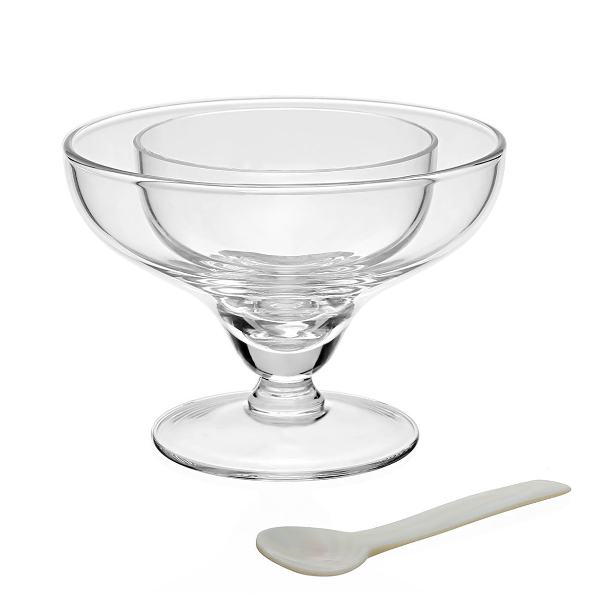 William Yeoward Caspia Seafood/Caviar Server with Spoon, handmade crystal, on a white background