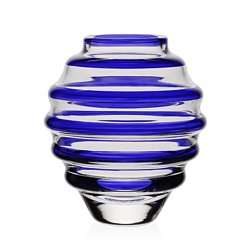 William Yeoward Circe Mini Vase Blue in Blue, handmade crystal, on a white background