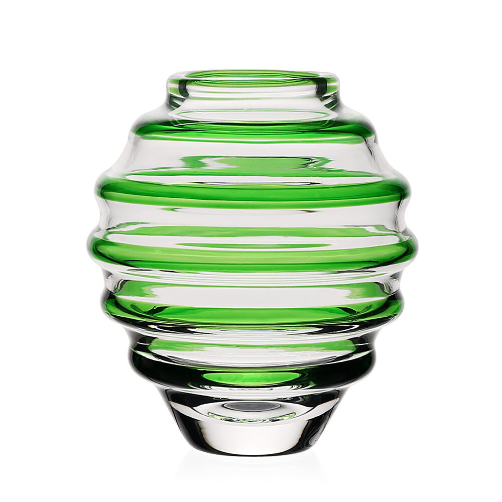 William Yeoward Circe Mini Vase Green in Green, handmade crystal, on a white background