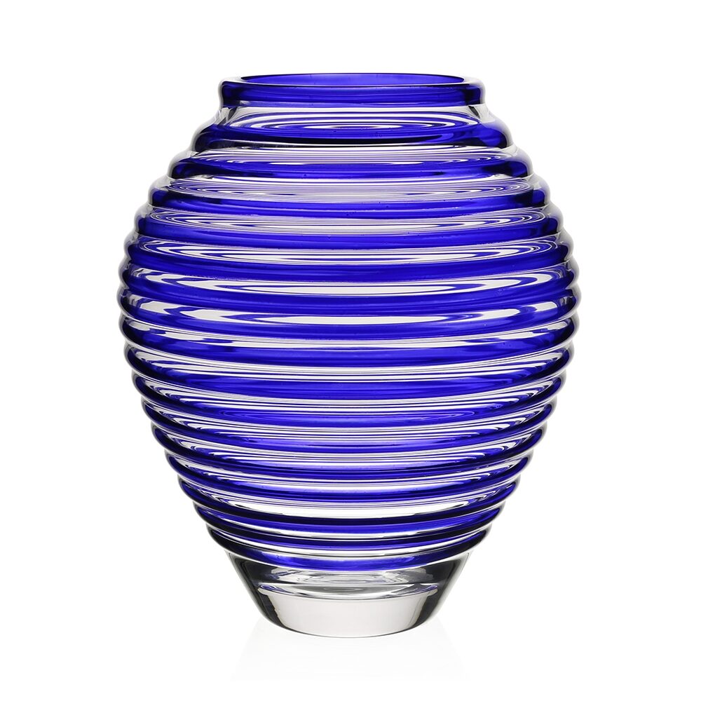 William Yeoward Circe Vase Blue 11" / 28cm in Blue, handmade crystal, on a white background