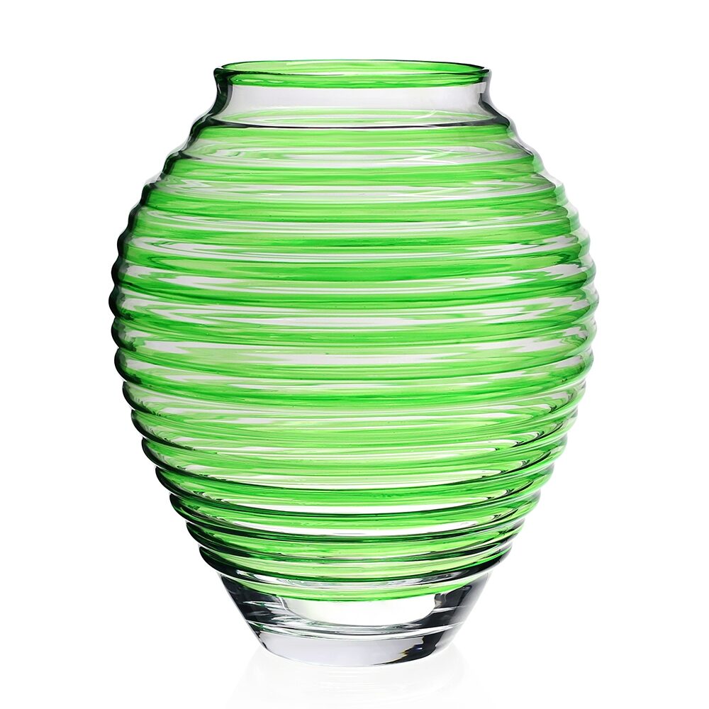 William Yeoward Circe Vase Green 16" / 40.5cm in Green, handmade crystal, on a white background