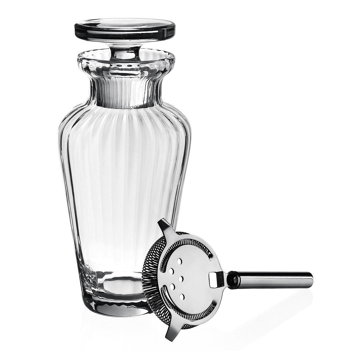 William Yeoward Corinne Cocktail Shaker with Strainer, handmade crystal, on a white background