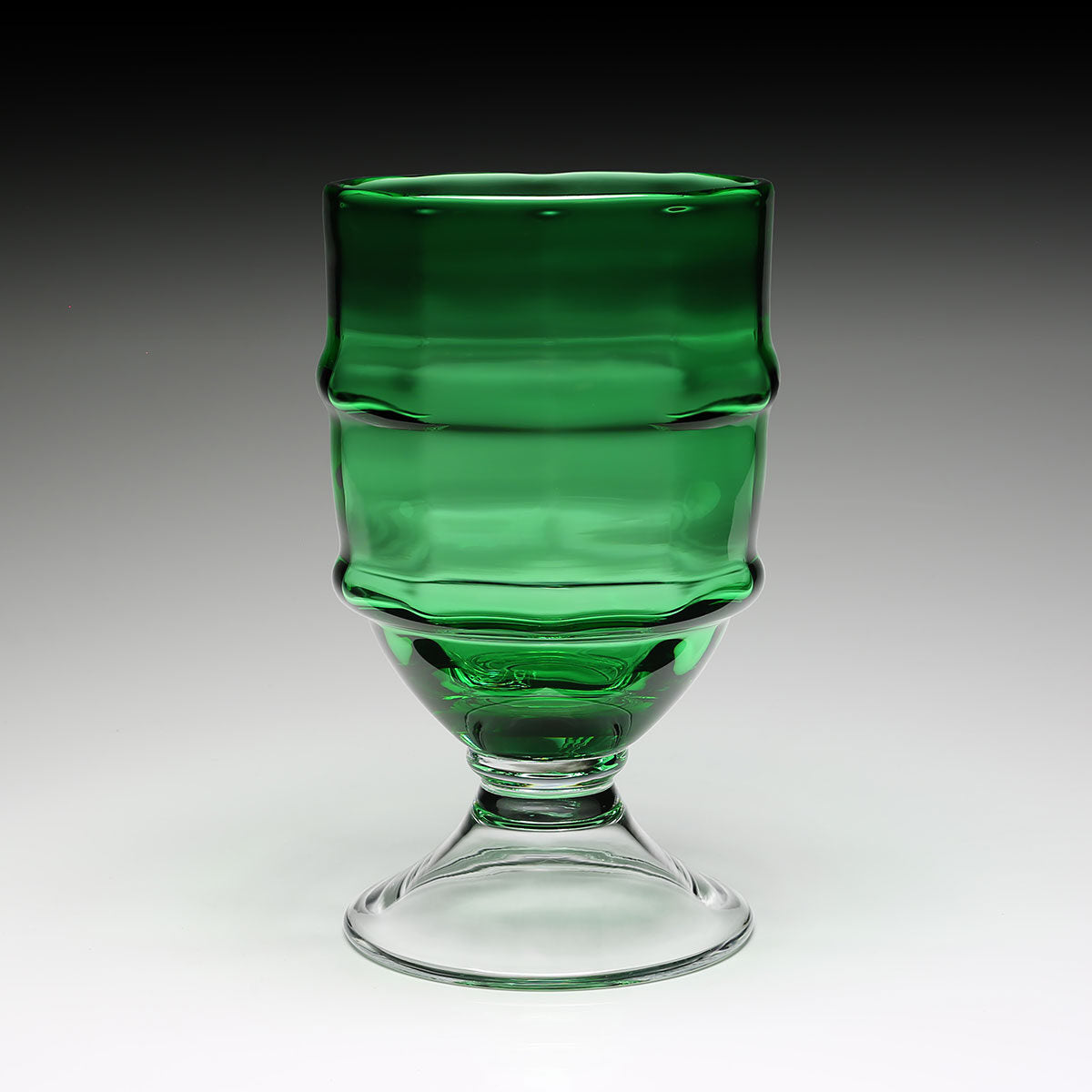 William Yeoward Cotswold Footed Hurricane 11" / 28cm Apple Green in Apple Green, handmade crystal, detail view