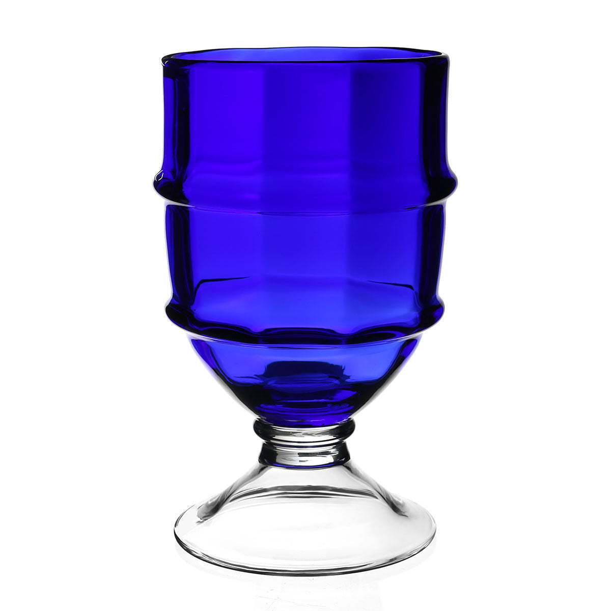 William Yeoward Cotswold Footed Hurricane 11" / 28cm Sky Blue in Sky Blue, handmade crystal, on a white background