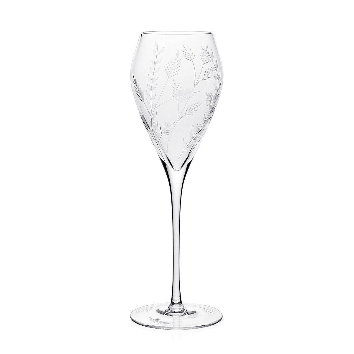 William Yeoward Daisy B Champagne Flute, handmade crystal, on a white background