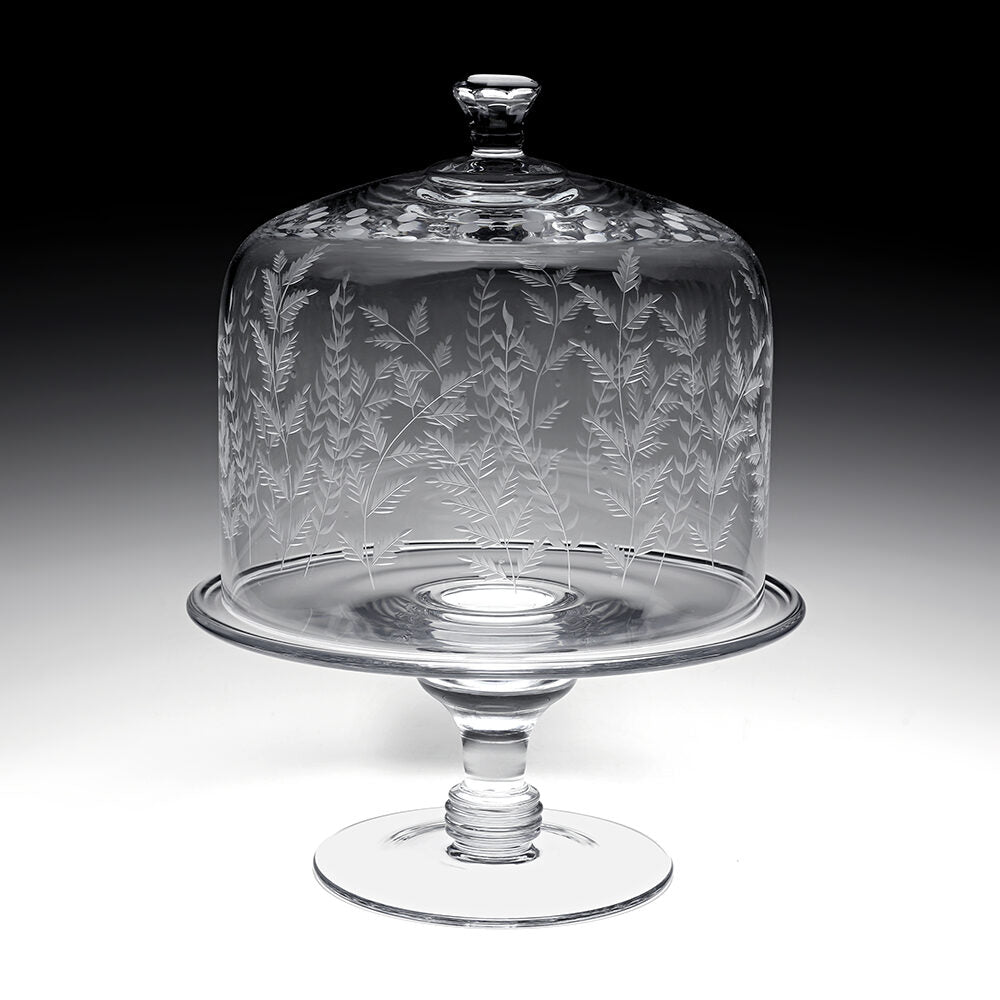 William Yeoward Fern Cake Stand and Dome 12¼" / 31cm, handmade crystal, detail view