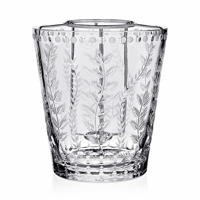 William Yeoward Fern Champagne Bucket with Bottle Holder 9" / 230mm, handmade crystal, on a white background