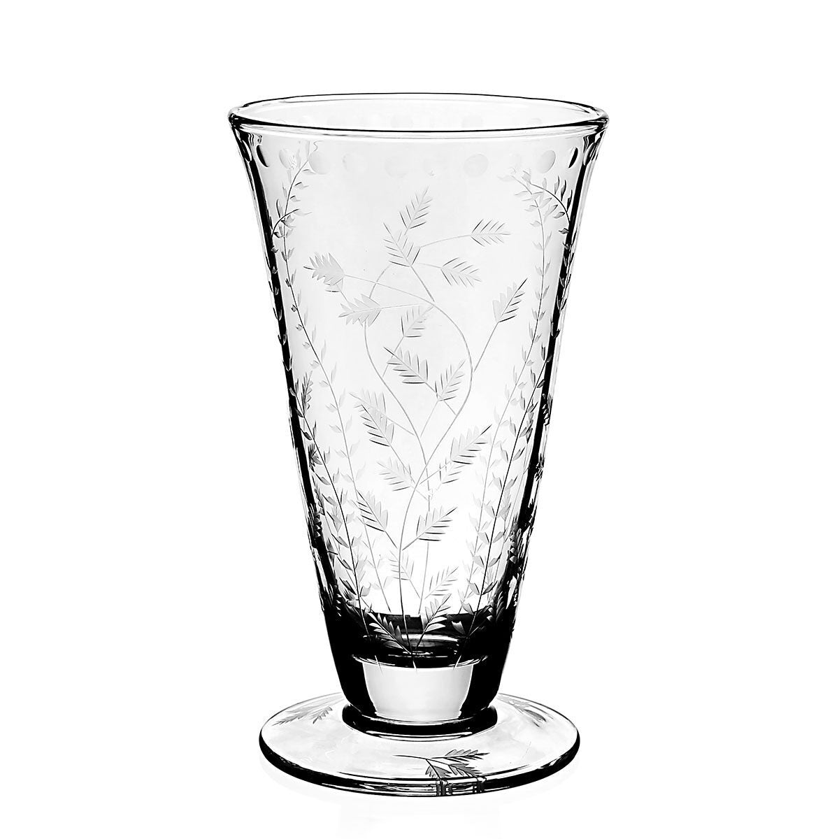 William Yeoward Fern Footed Flower Vase 10" / 25.5cm, handmade crystal, on a white background
