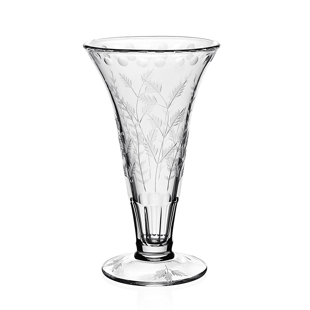 William Yeoward Fern Footed Vase 8" / 203mm, handmade crystal, on a white background