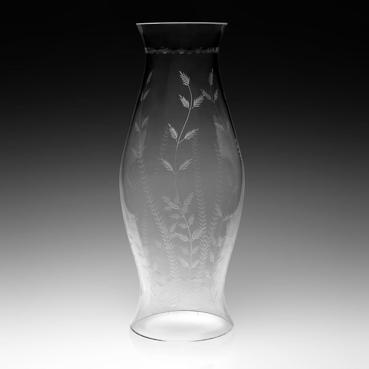 William Yeoward Fern Hurricane Shade 21", handmade crystal, detail view