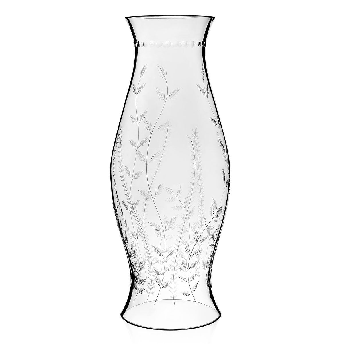 William Yeoward Fern Hurricane Shade 21", handmade crystal, on a white background