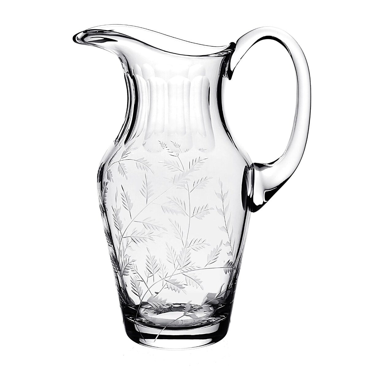 William Yeoward Fern Tall Pitcher, handmade crystal, on a white background