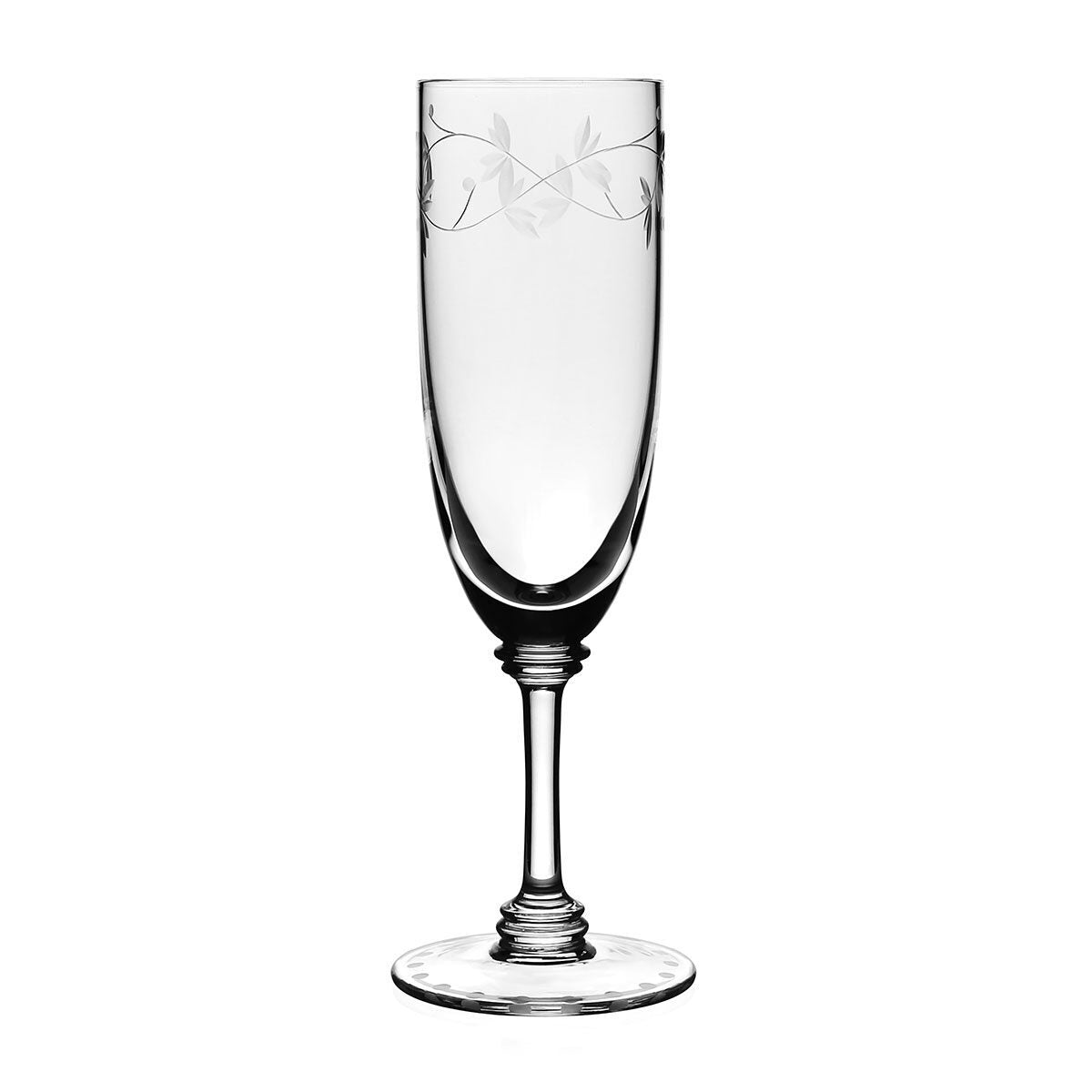 William Yeoward Flora Champagne Flute, handmade crystal, on a white background