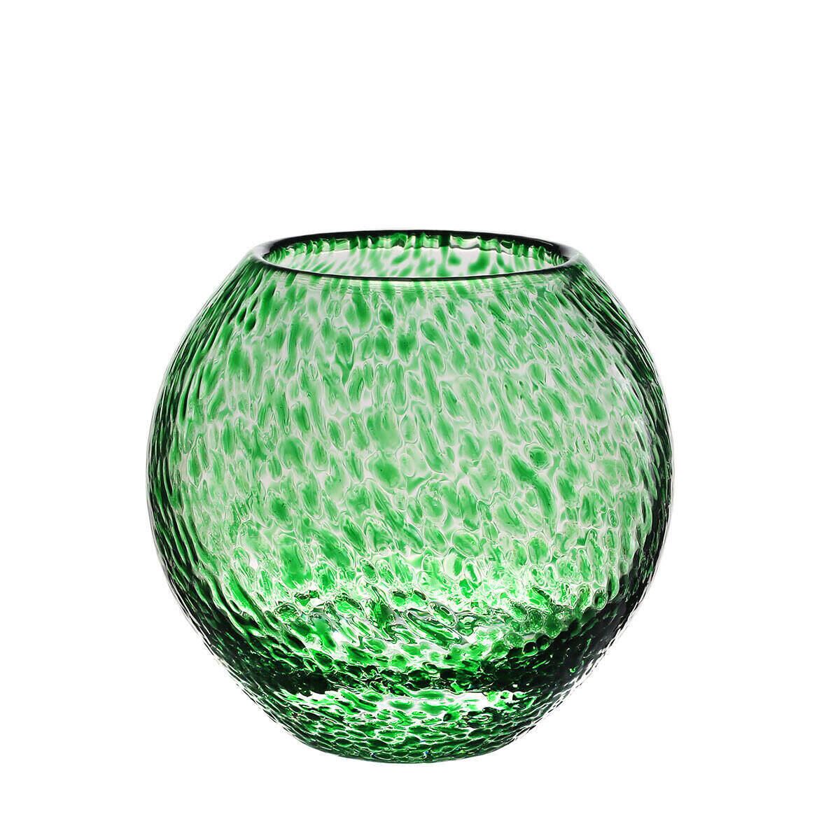 William Yeoward Florence Globe Vase Green 6" / 152mm in Green, handmade crystal, on a white background