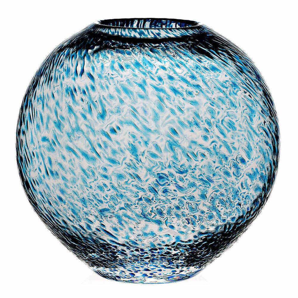 William Yeoward Florence Globe Vase Aqua 9" / 228mm in Aqua, handmade crystal, on a white background
